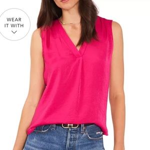 Vince Camuto Hot Pink Shirred High/Low Tank Sz Large